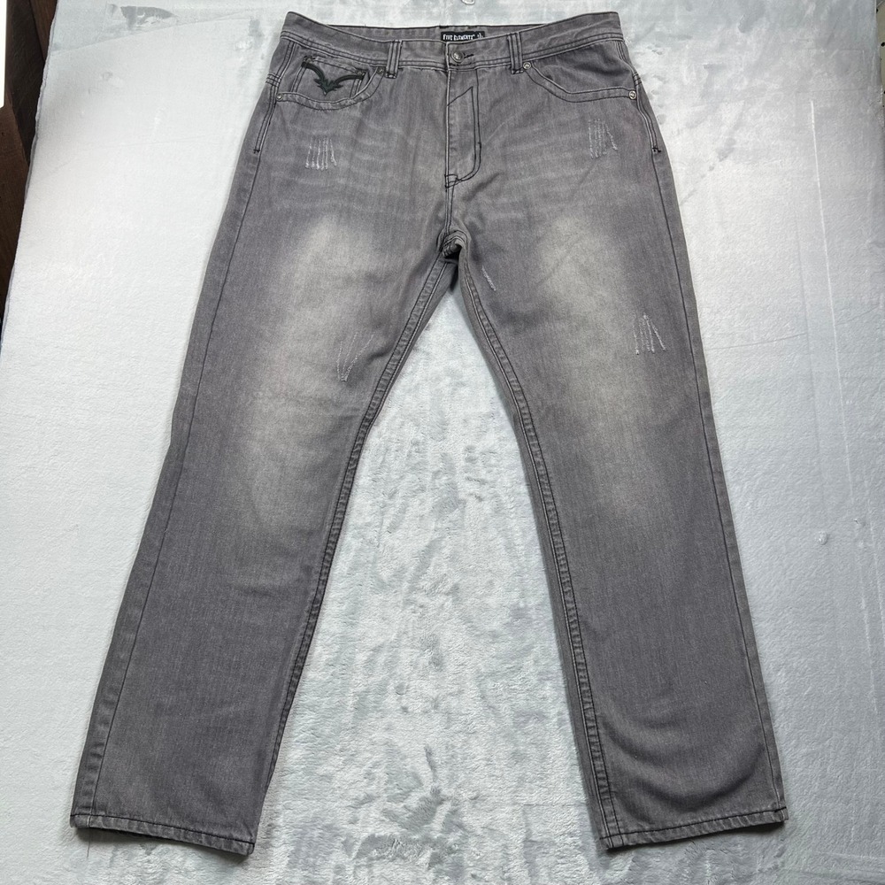Five Elementz Jeans Mens 40x32 Gray Slim Straight Fit Faded Distressed Denim